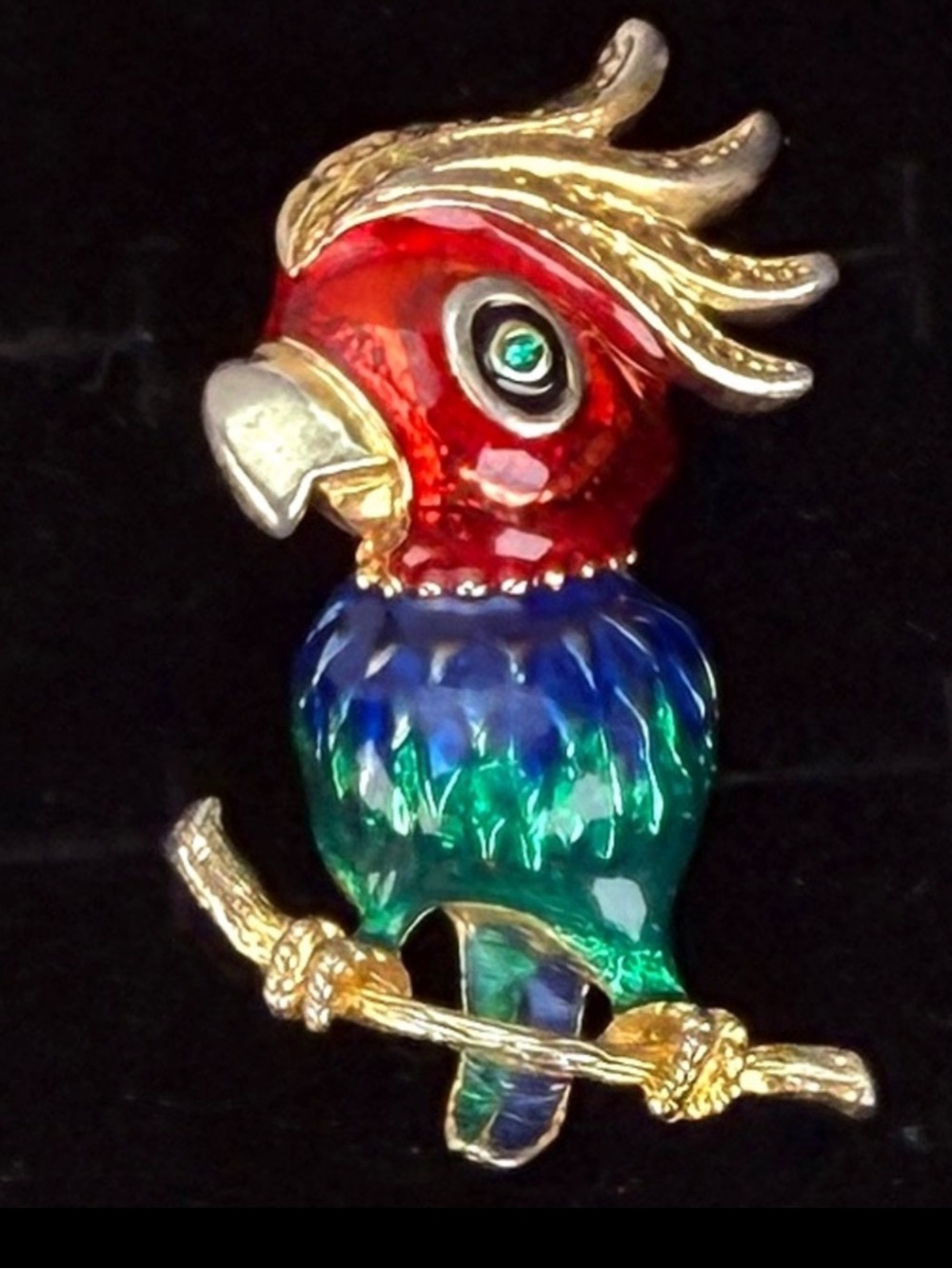 Vintage goldtone, colorful, parrot bird, brooch, pin